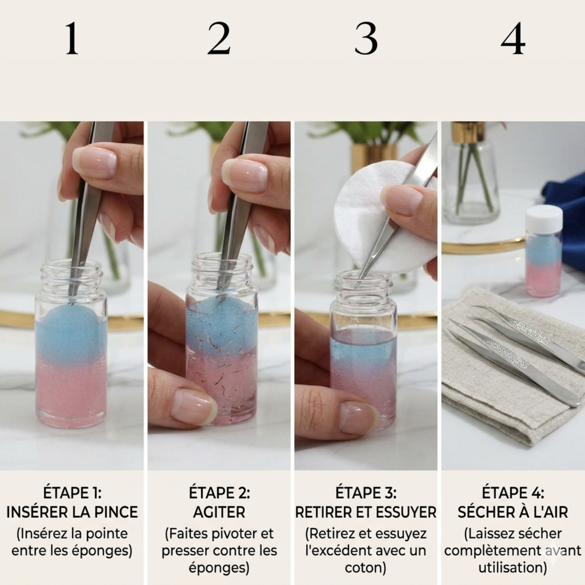 Nettoyant Express pour Pinces à Cils - Dissolvant de Colle Professionnel avec Éponge Cils & Chill etapes