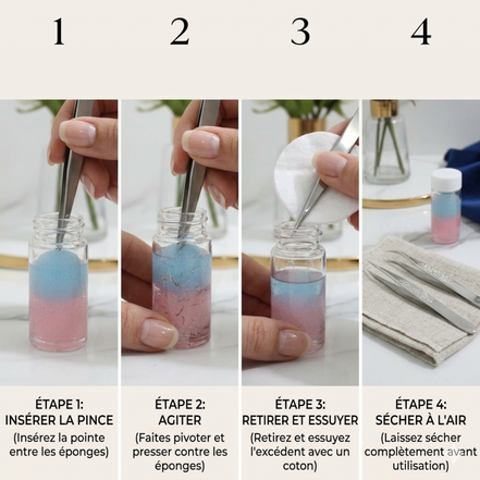 Nettoyant Express pour Pinces à Cils - Dissolvant de Colle Professionnel avec Éponge Cils & Chill etapes